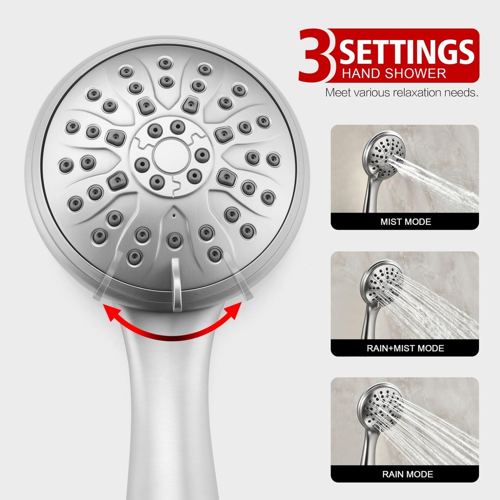sumerain Brushed Nickel Rain Shower System Complete with Multi-Settings Rainf...