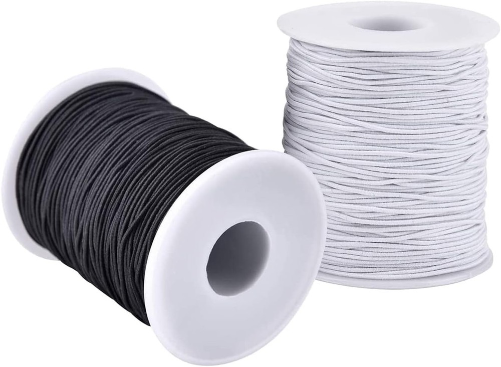 Elastic String for Bracelets, 2 Rolls 1 mm Black+White, Black and White