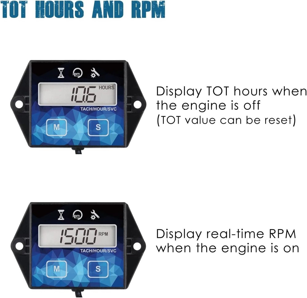 LCD Inductive Hour Meter Tachometer SVC Maintenance 2/4 Stroke Gasoline Engine