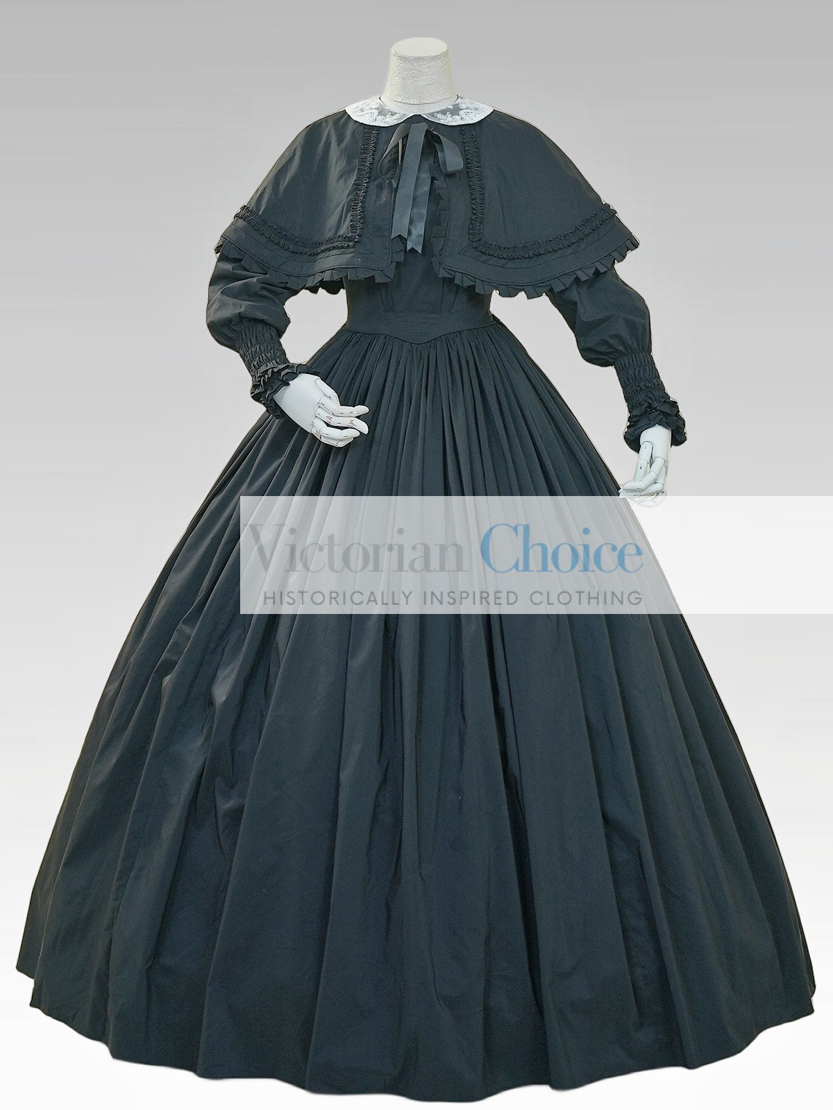 Black Victorian Dickens Fair 19th Century Civil War Cape Dress Theater Wear 717