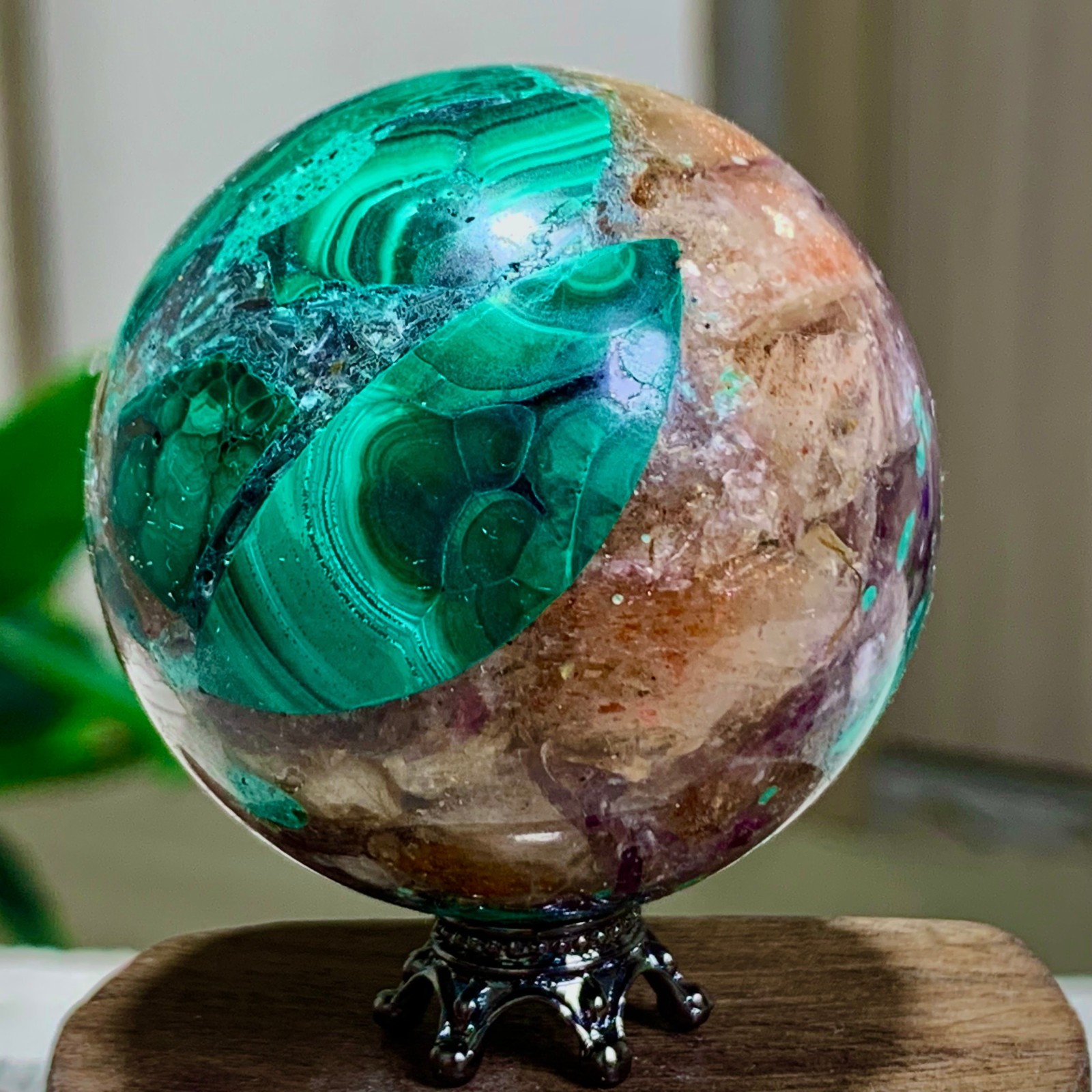 125G Newly discovered rare malachite purple mica symbiotic sphere restoration