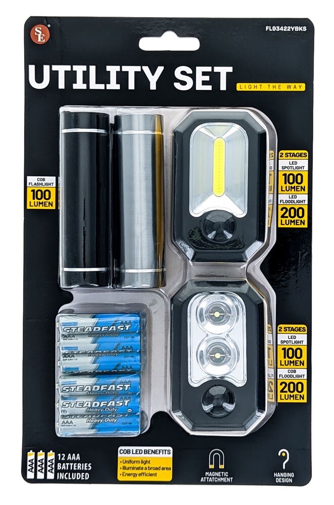 4pc Utility Set - 2pc 300 Lumen Utility Work Lights & 2pc 100 Lumen Flashlights