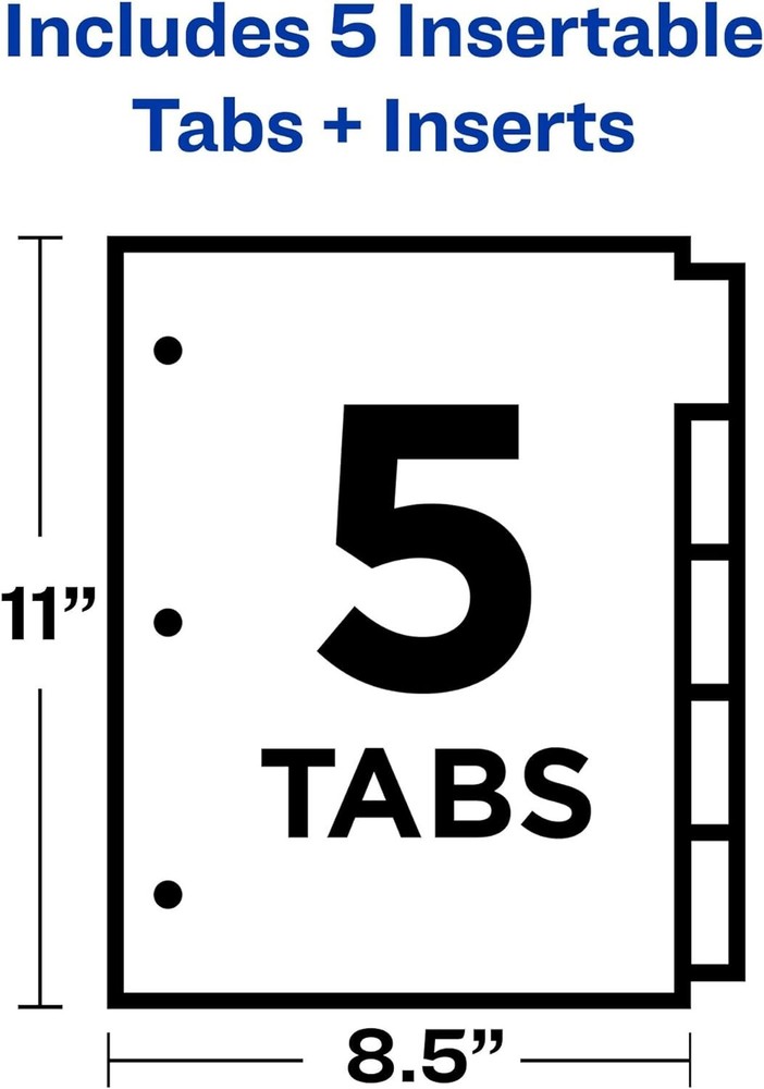 Avery Big Tab Insertable Dividers 5-Tab Set Buff Paper Clear Tabs 1 Binder Divid