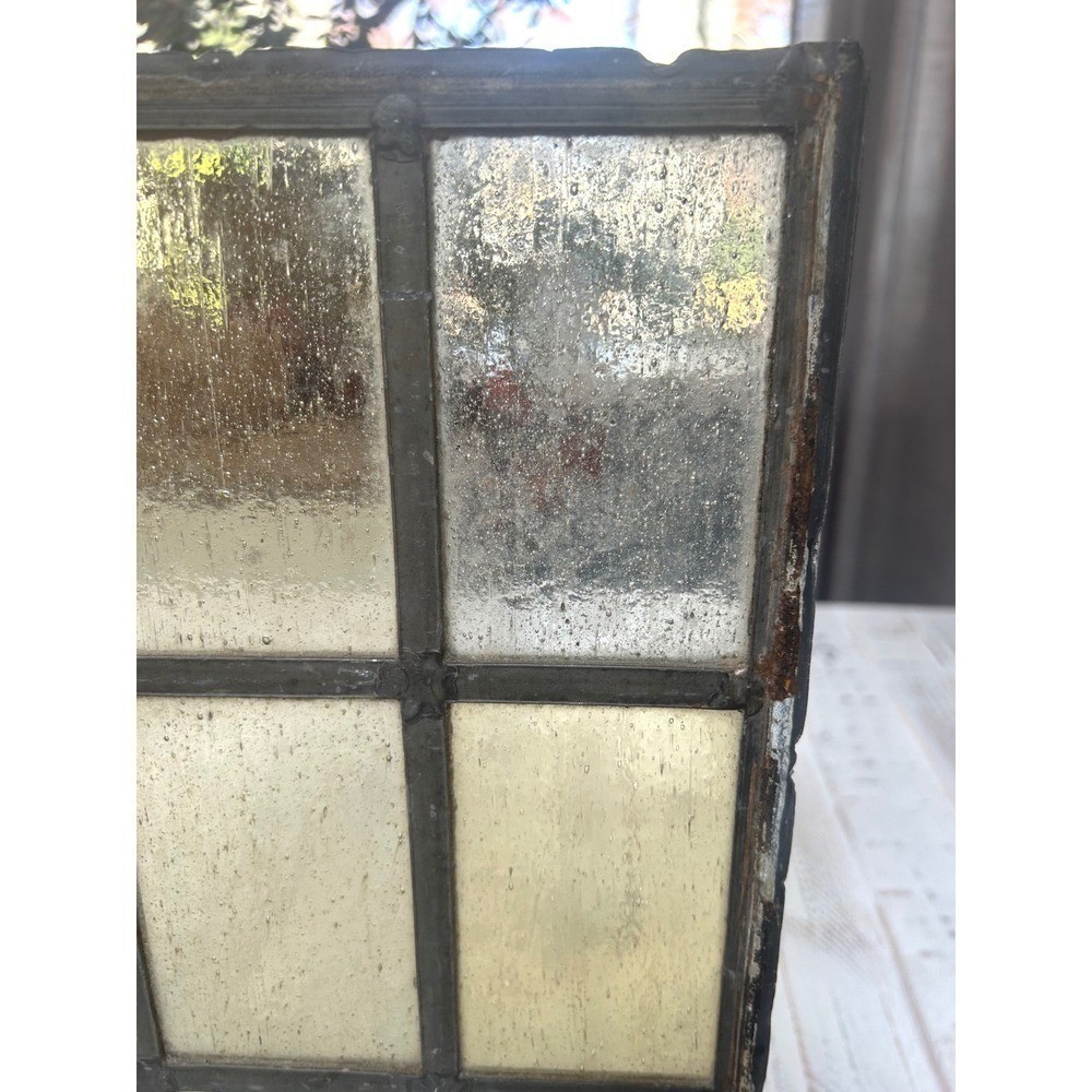 Antique Stained Glass Window Pane Panel 9 Section Primitive Rustic Decor