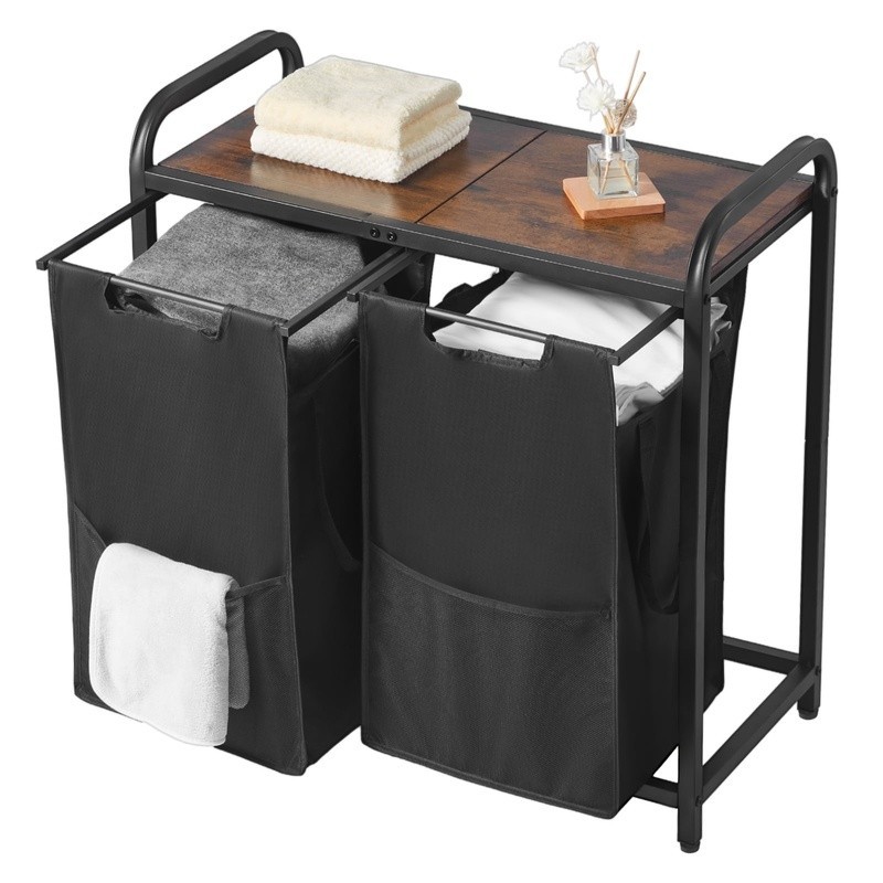 Versatile Laundry Sorter Organizer W/ Sturdy Frame Pull-Out Bags Adjustable Feet
