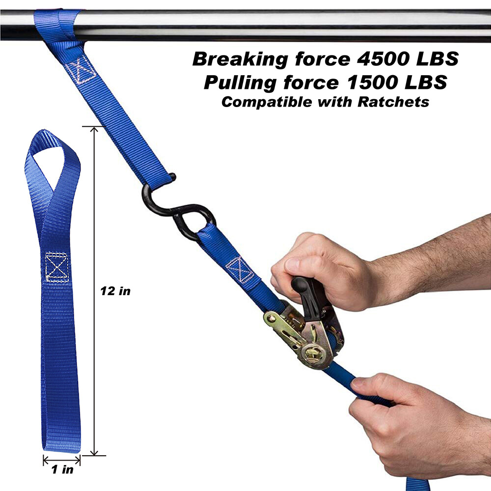 6x Soft Loop Tie Down Straps Securing Ratcheting 4500lbs For Motorcycle ATV UTV