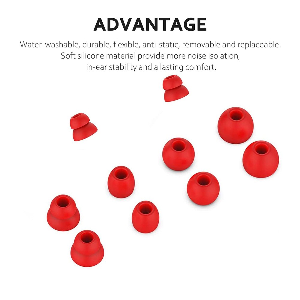 Replacement Silicone Ear Tips Earbuds Buds Set Compatible with large, Red