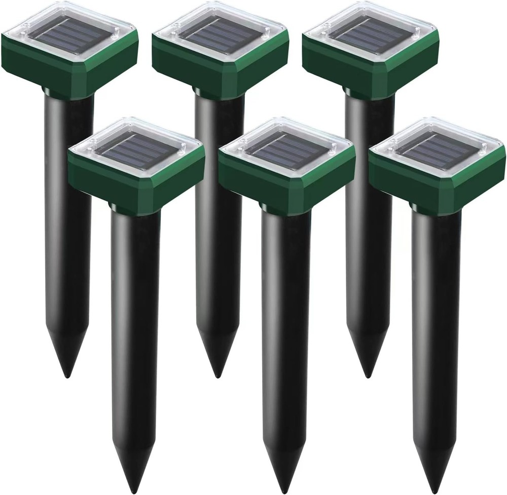 6 Pack Solar Sonic Mole Repellent Ultrasonic Vole Snake Gopher Spike for Yard