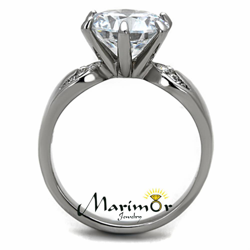 Stainless Steel High Polished 3.9 Ct Round Cut CZ Engagement Ring Size 5-10