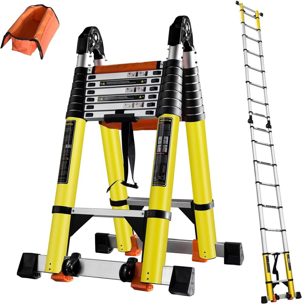 Telescoping Ladder A Frame, 20 Ft Compact Aluminum Extension Telescopic Step