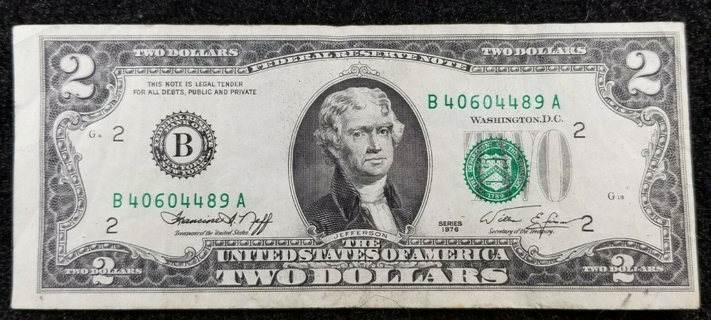 1976 $2 Shift ERROR 40604489 Neff Treasurer Bicentennial Huge shift error XF40 +