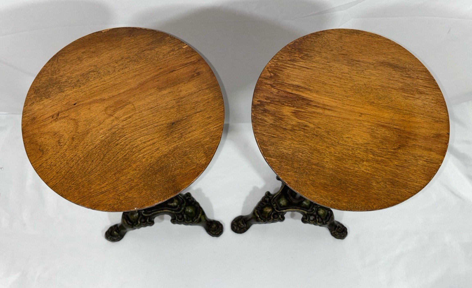 Antique Vintage Painted Green Cast Iron & Walnut? Wood Top Pedestal Plant Stand