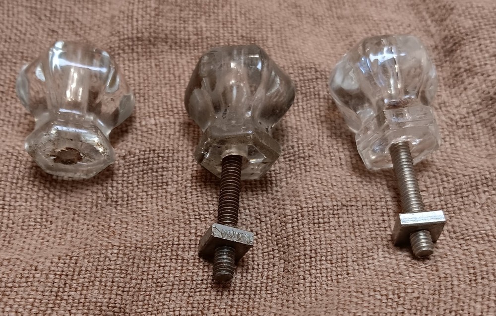 Vintage Solid Glass Drawer Pulls. Set of 3. 1 " each. 6 points.