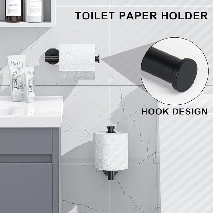 Matte Black Bathroom Hardware Set Extendable Towel Racks for Bathroom 5Pcs