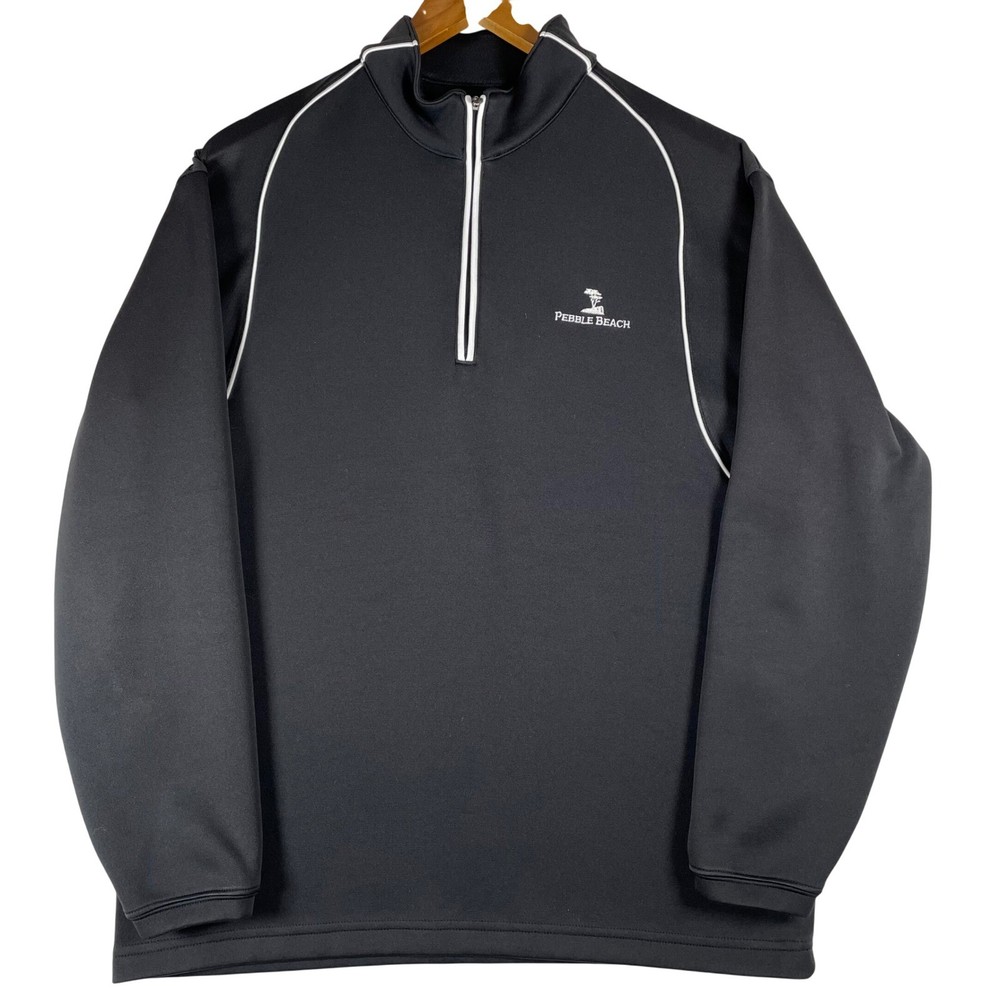 Pebble Beach Performance Mens Quarter Zip Pullover Black Golf Sweatshirt Medium