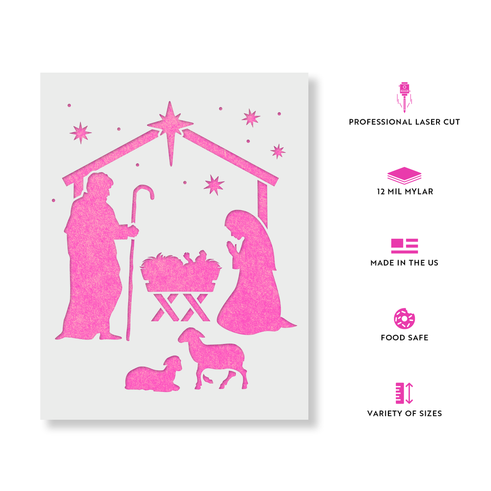 Nativity Manger Stencil - Durable & Reusable Mylar Stencils
