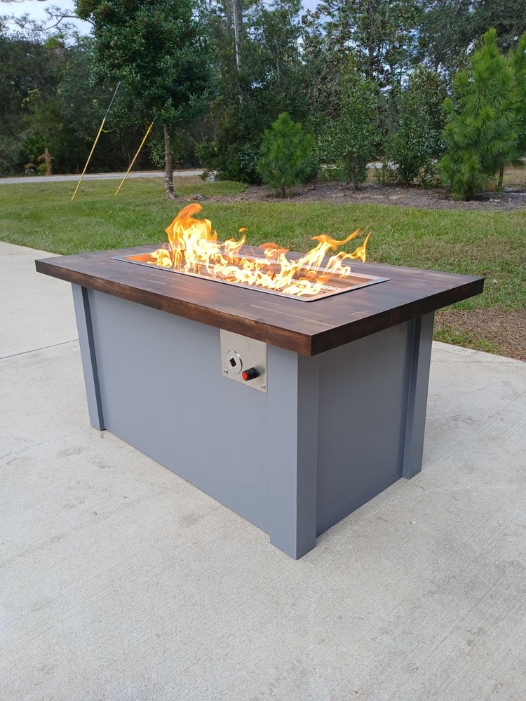 Fire Table Solid Wood Top Fire Pit Table