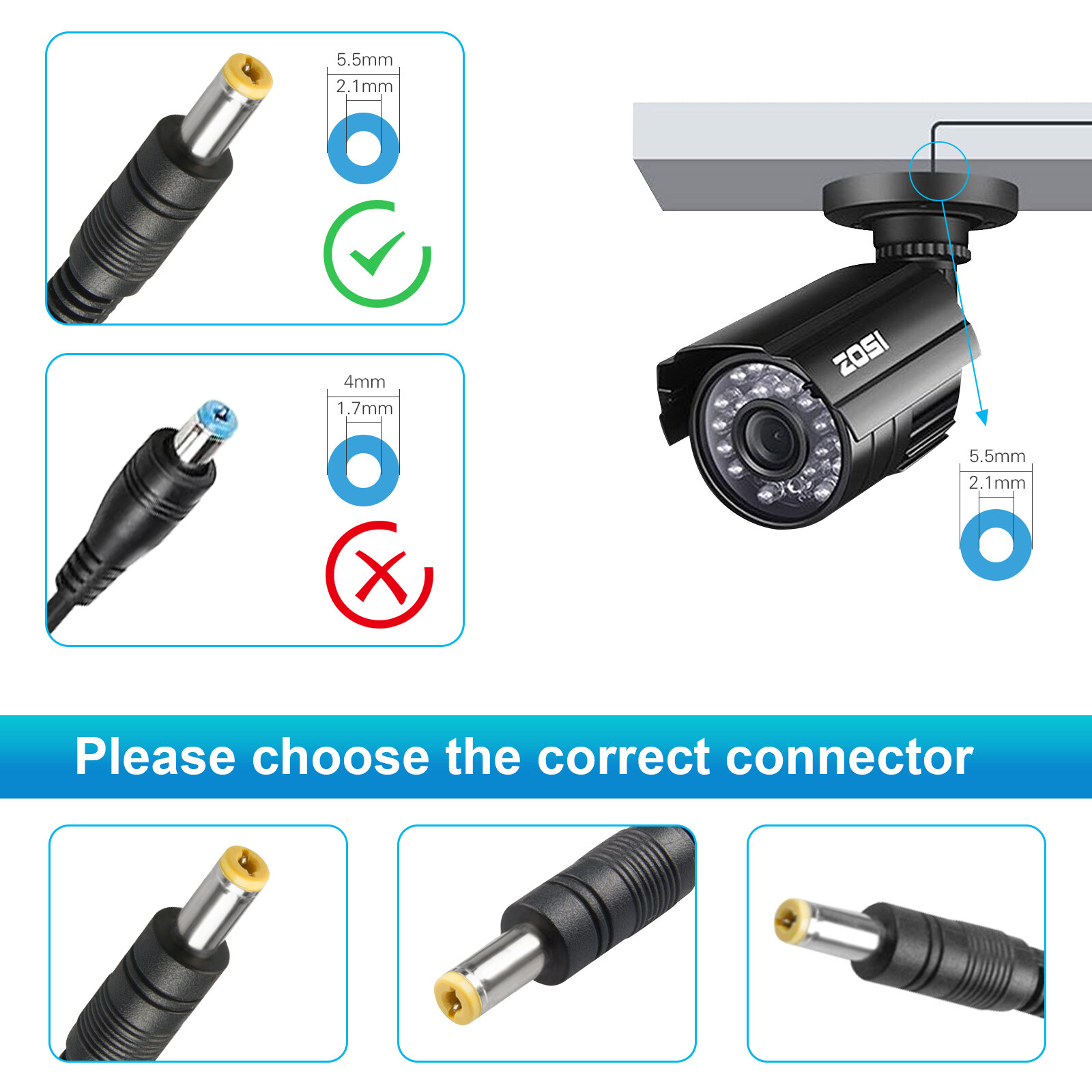 DC 12V 5A Power Supply Adapter +8 Split Power Cable for CCTV Security Camera DVR