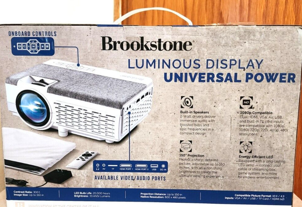 Brookstone Cineplay Projector Kit. All In One Bundle Pack Remote And Screen NIB