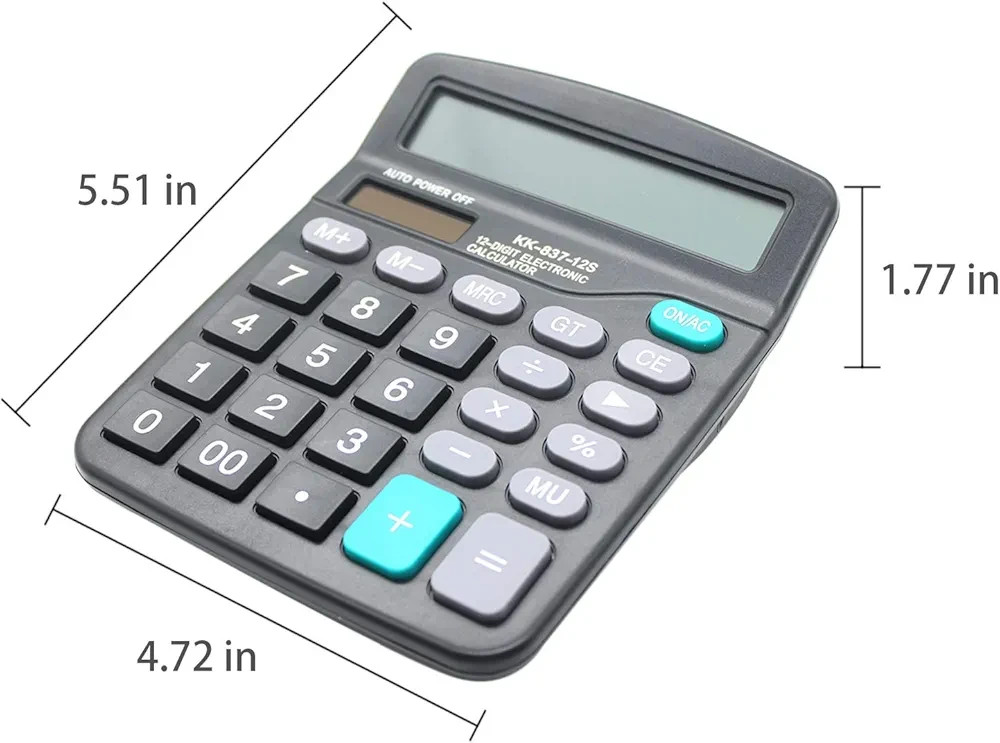 Desk Calculator, 12-Digit Solar Battery Office Calculator with Large LCD Display