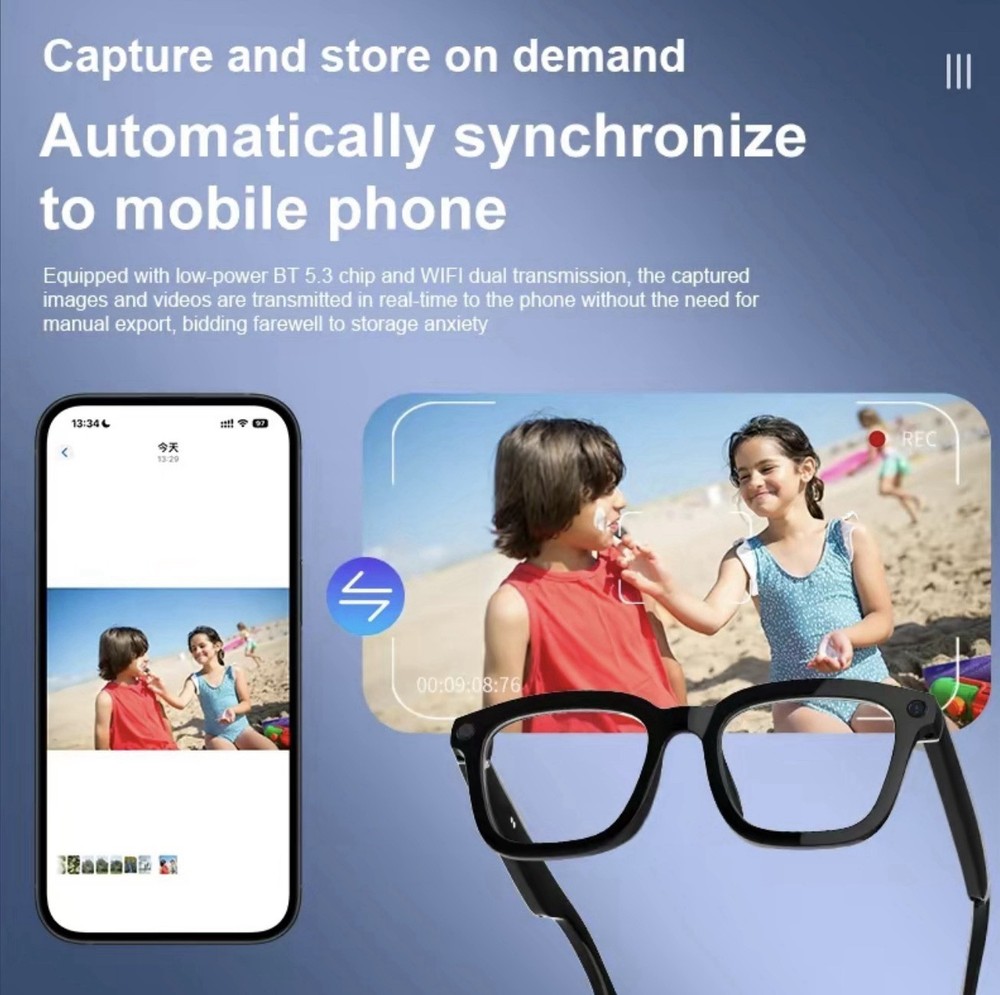 Smart Bluetooth Glasses with Camera,1080p Video Recording Wireless Audio