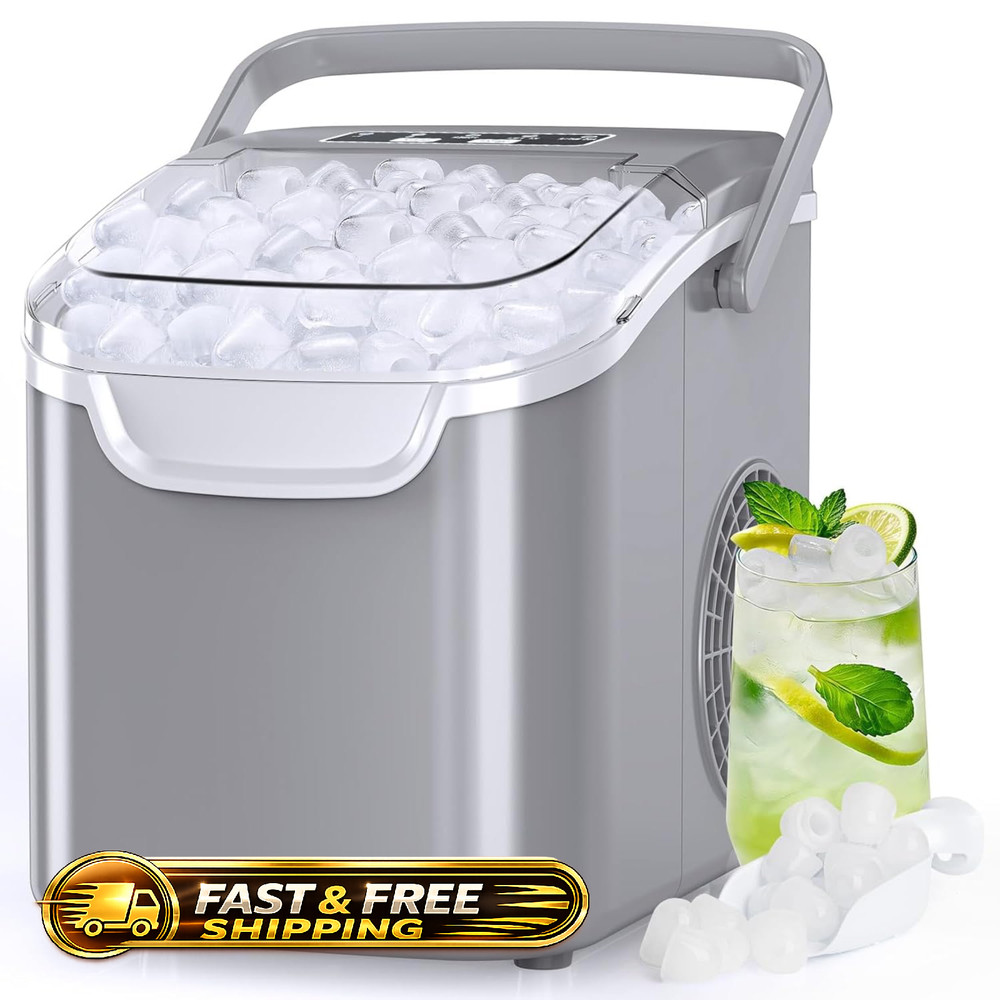 Antarctic Star Countertop Ice Maker Machine with Handle, 2 Size Ice, 9 Pcs Ready