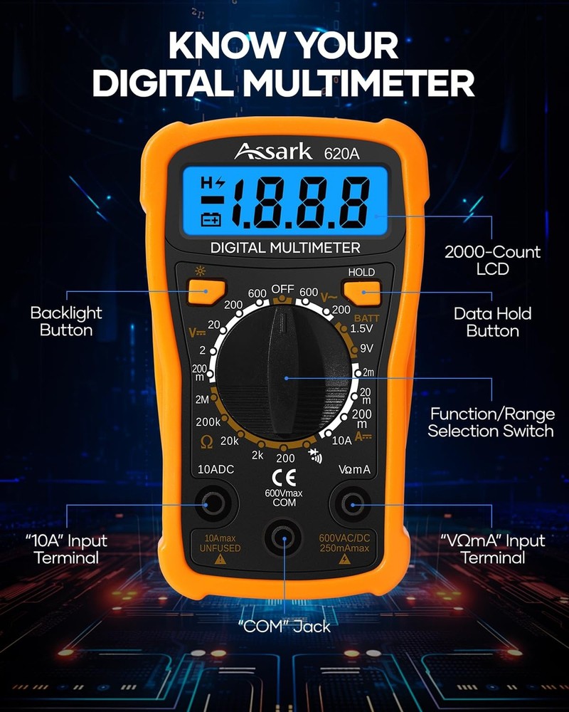 Digital Multimeter Voltage Tester, Assark 2000 Counts Multimeter Measure AC D...