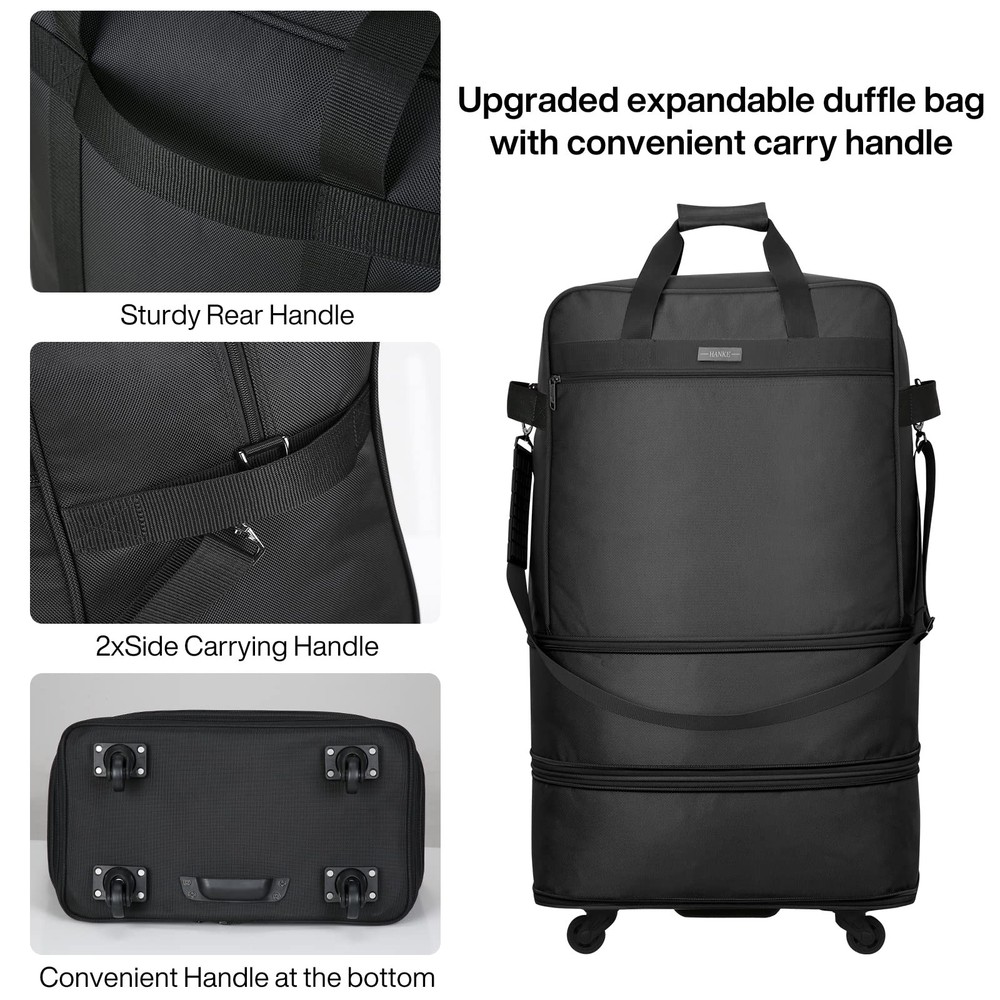 Hanke Suitcases with Wheels Expandable Foldable, Black Upgrade Version