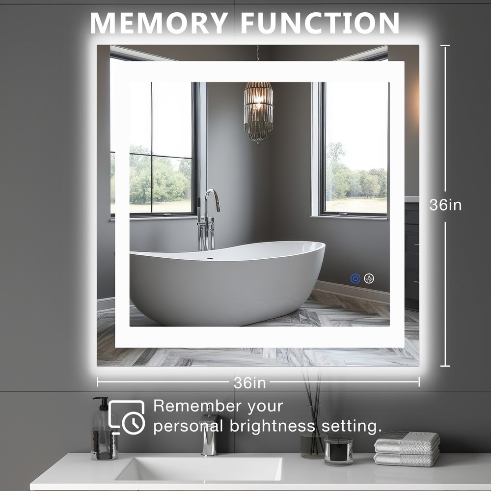 LED Light Bathroom Wall Vanity Mirror with Anti-Fog Dimmable Rectangle Mirrors