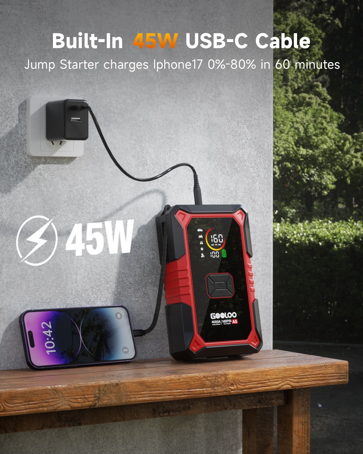 GOOLOO A5 Jump Starter with Air Compressor 4000A Portable Car Battery Booster
