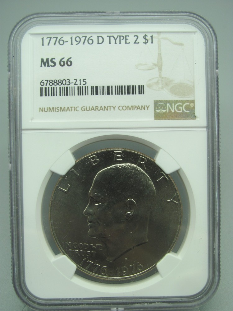 1776-1976 D Type 2 Eisenhower Dollar NGC MS 66