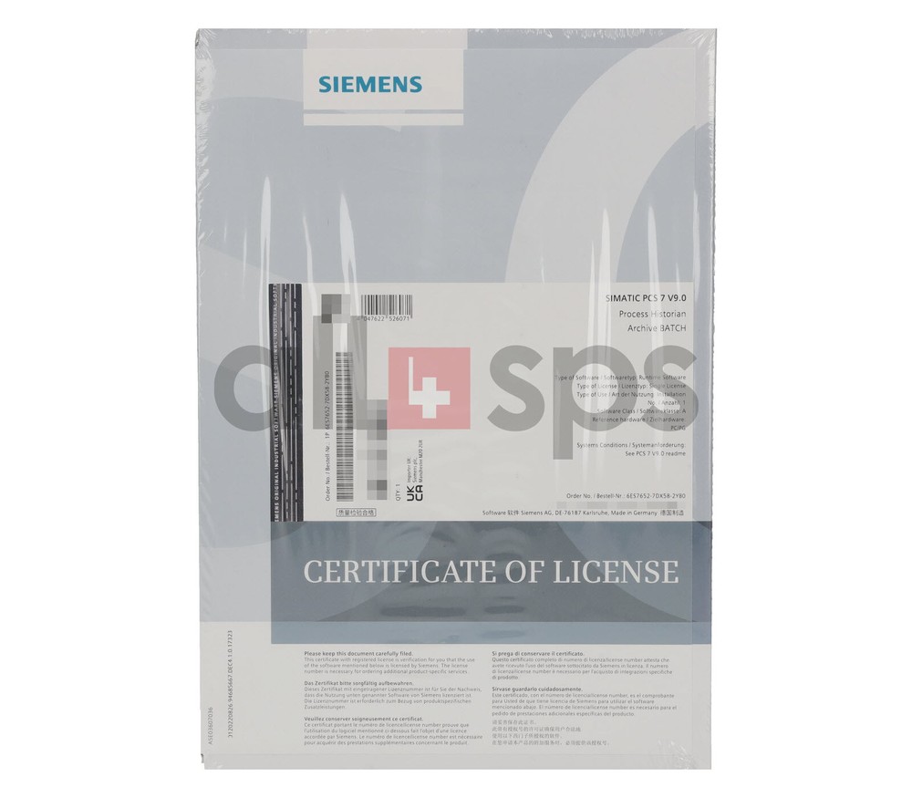 SIMATIC PCS 7 PROCESS HISTORIAN ARCHIVE BATCH V9.0 - 6ES7652-7DX58-2YB0 (NS)