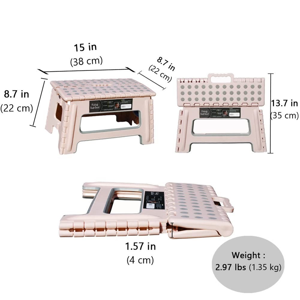 Folding Step Stool - 9 Height - Holds up 300 Lbs Lightweight Foldable Steppin...