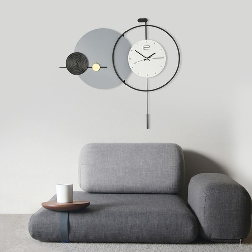 Modern Iron Wall Clock with Pendulum, Elegant Design for Home Decor