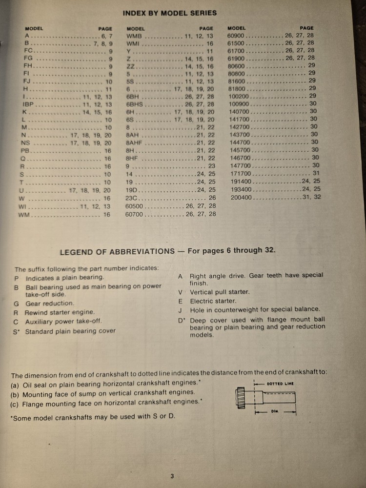 BRIGGS & STRATTON CRANKSHAFT IDENTIFICATION LIST SECTIONS 1&2 1982