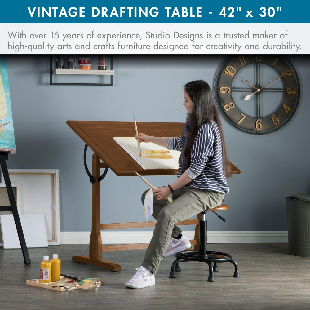 Studio Designs Vintage Drafting Table - Antique Design Solid Wood Drafting Ta...