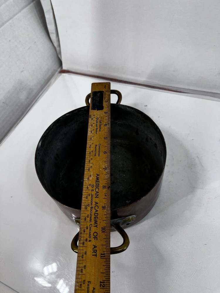 Vintage Solid Copper Stock Pot with Brass Handles Cookware 7x4”