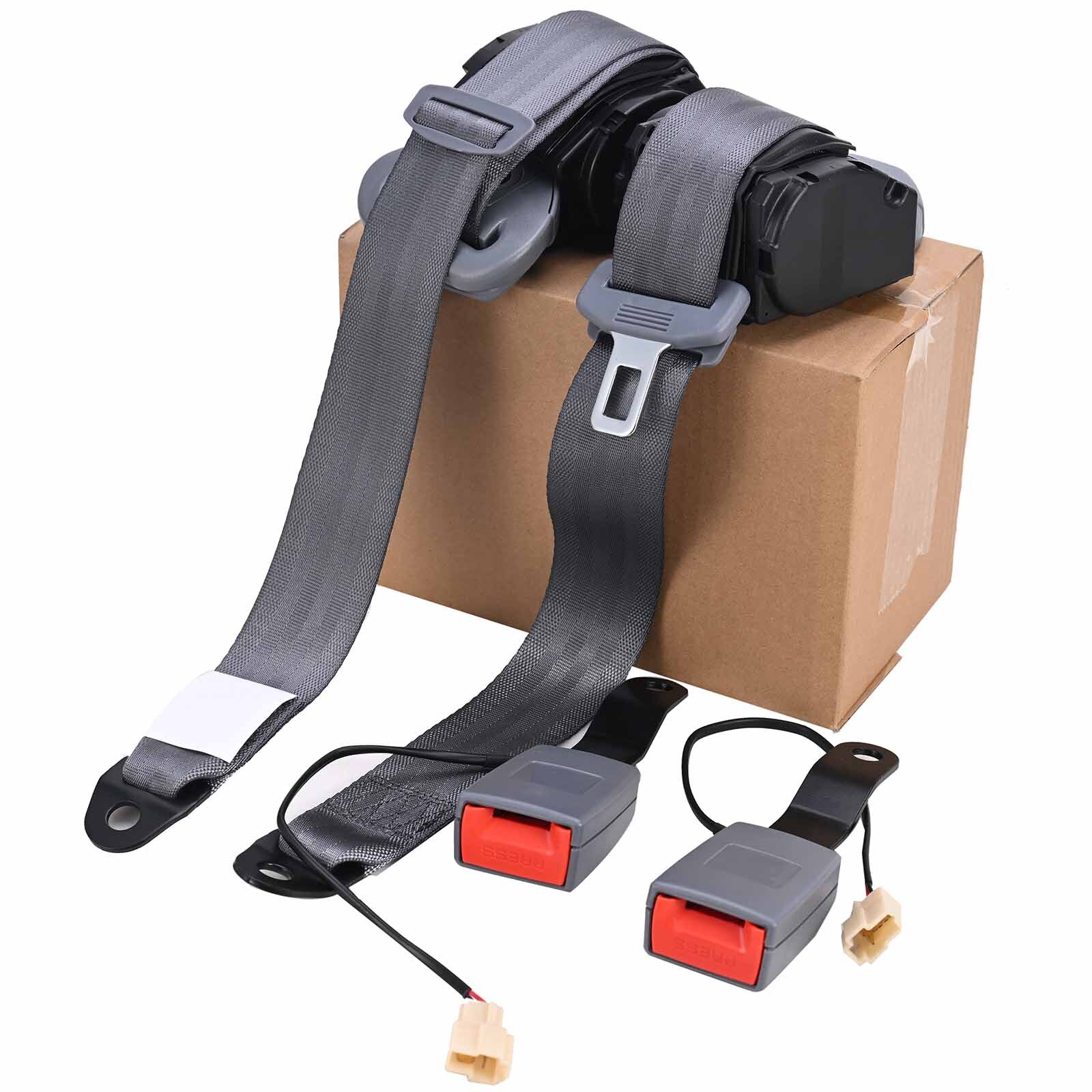 2* Retractable 3 Point Fixed sensor Seat Belt Straps Car Adjustable Belt Gray
