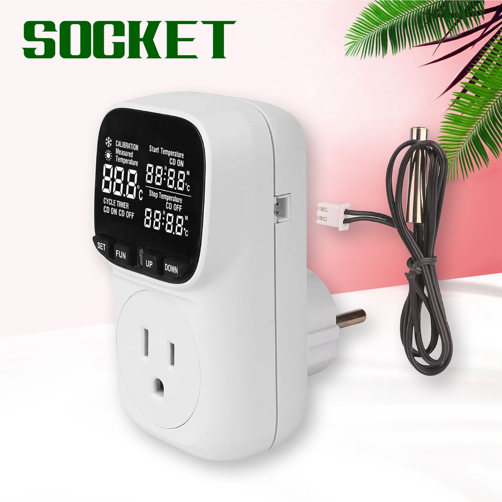 Digital Thermostat Outlet Plug Temperature Controller Outlet Socket 110V LCDsMvJ