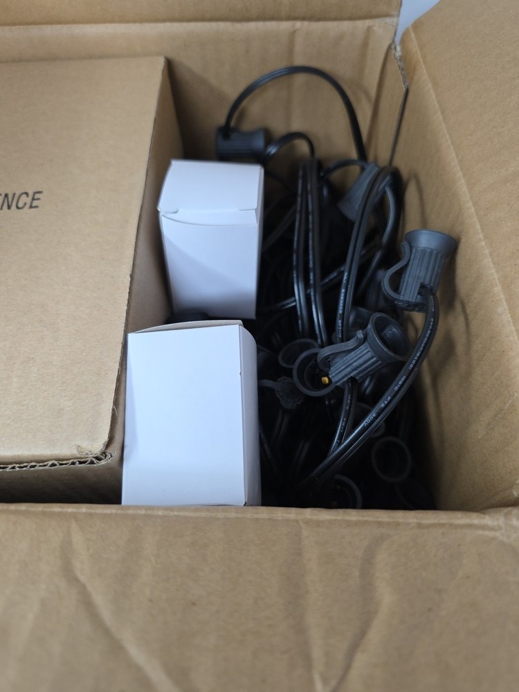 G40 Clear Outdoor Deck Globe String Lights with Black Wire. 100’ - 5 Watt Bulb