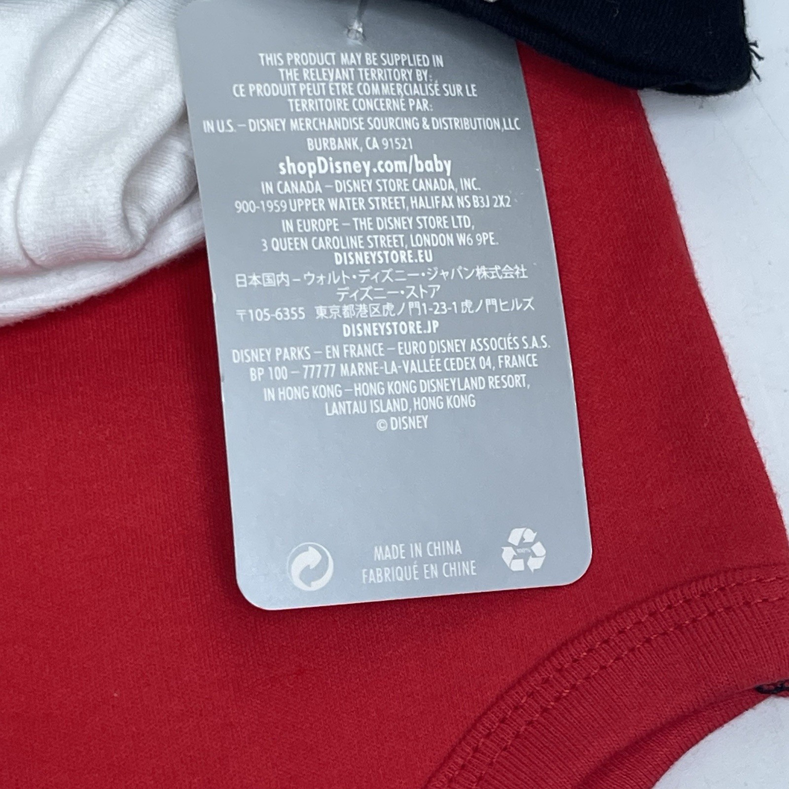 Disney Store Mickey Mouse Costume Pin Down Bodysuit Set Black Red Baby 6-9M NWT