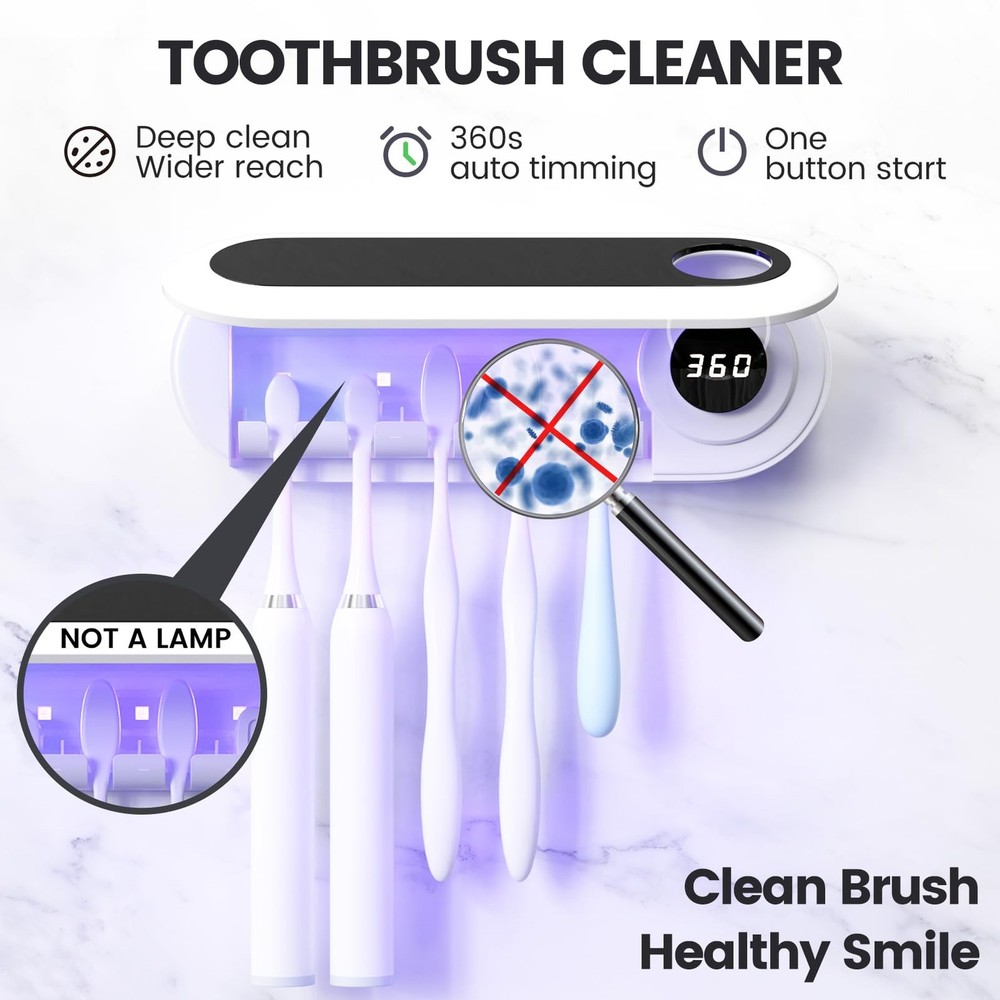 Toothbrush Holder, 5 Toothbrush Slots & Timer Function, Cordless Wall Mounted