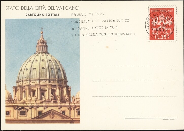 VATICAN, 1963. Post Card H&G 23, Second Print, Comm Cancel