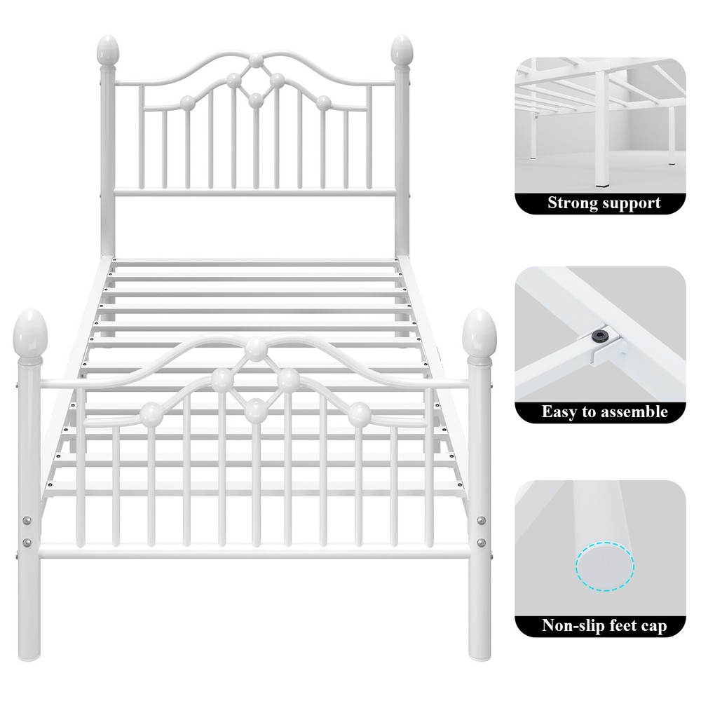 Twin Size Metal Bed Frame with Classical Headboard