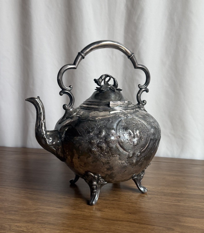 Antique Silverplated Footed Victorian Teapot Ornate Floral Engraved