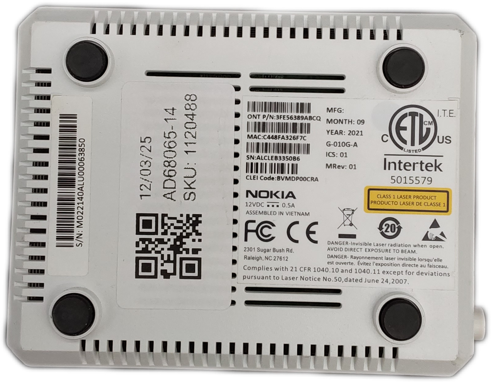 Nokia G-010G-A GPON ONT Optical Network Terminal Ethernet Adapter