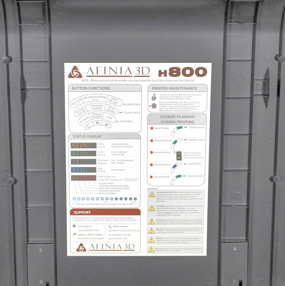 Afinia 3D H800-01 FDM 3D Printer - READ