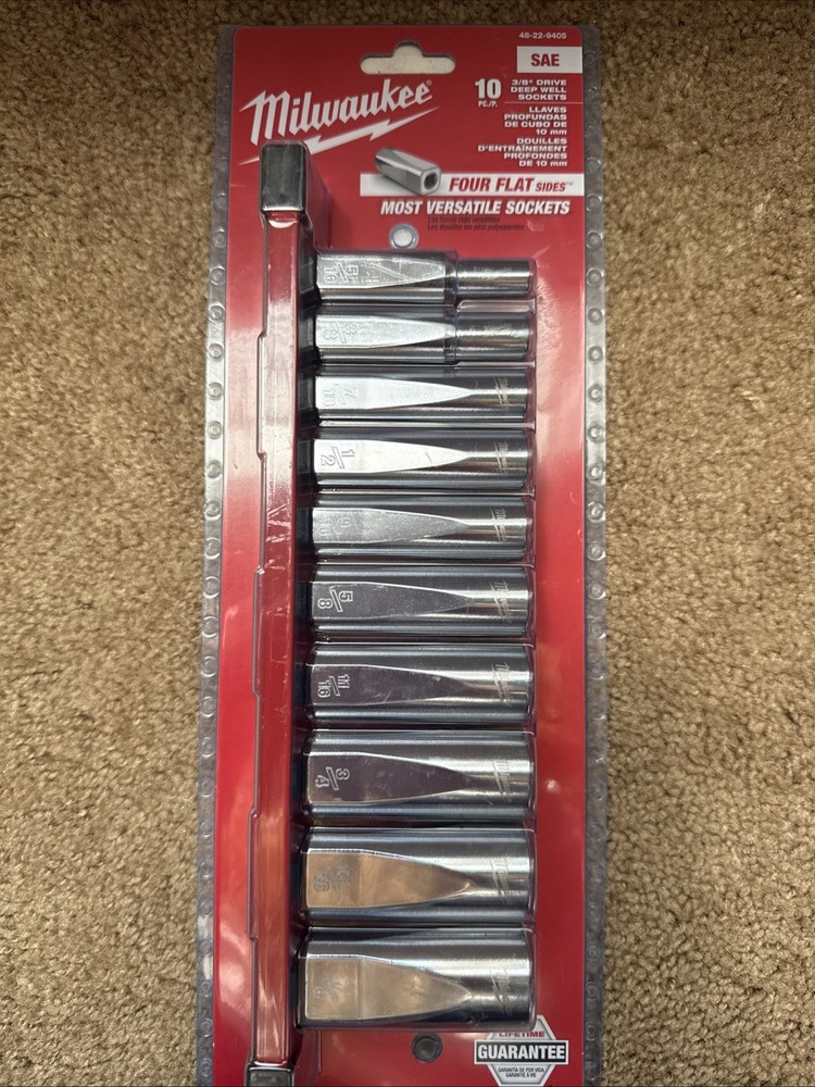New Milwaukee 48-22-9405 3/8" Drive Deep Well SAE Socket Set - 10pc