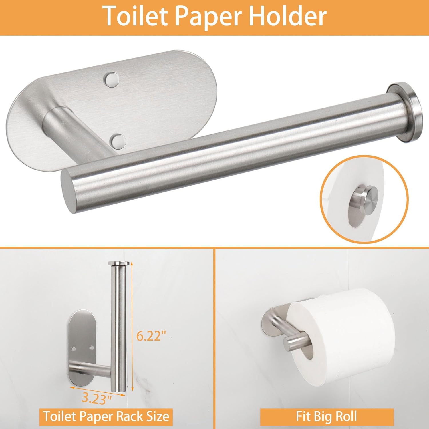 5 Pieces Wall Mounted or Self Adhesive Towel Bar Set, Stainless Steel Bathroom H