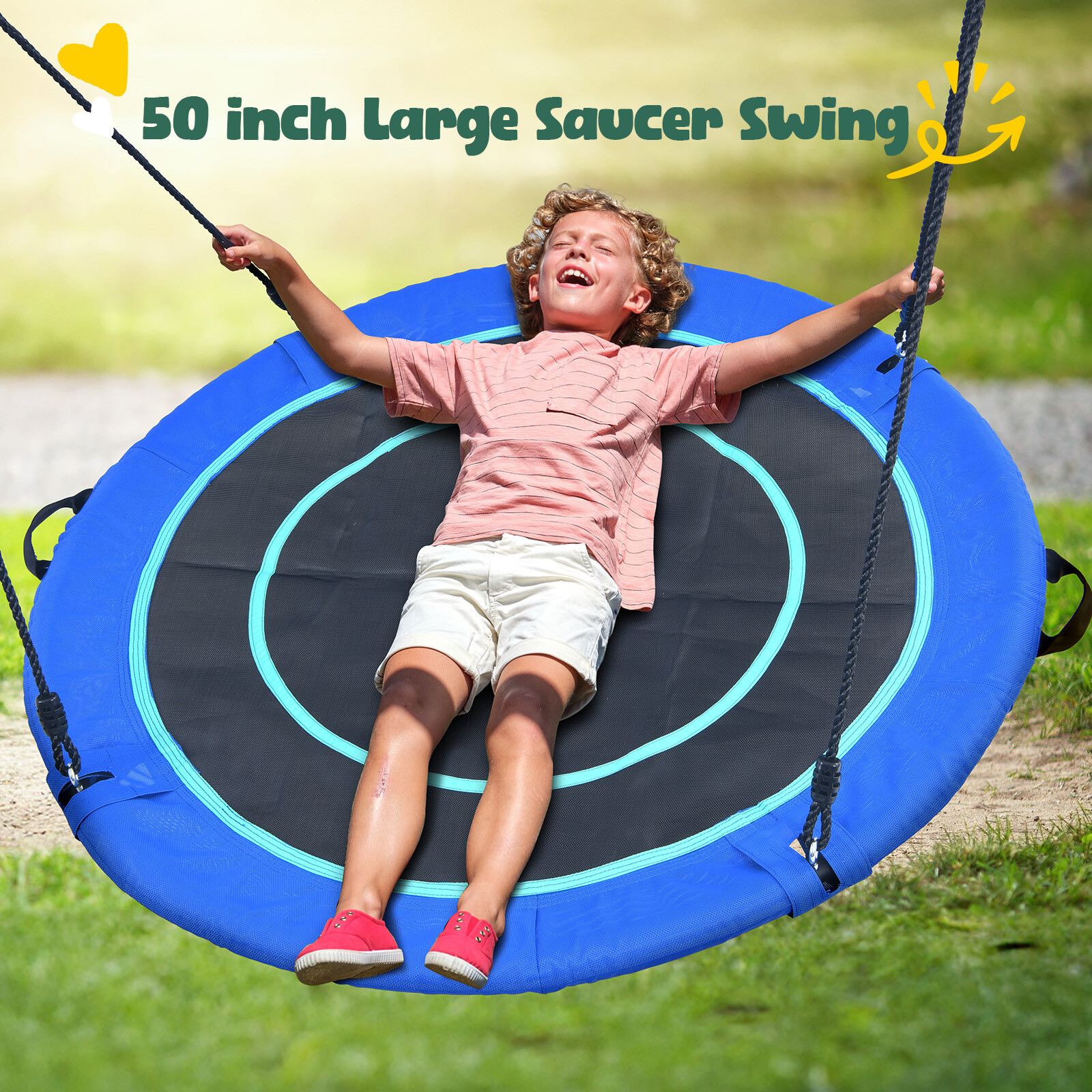 Hapfan 500lb 6.5ft Heavy Duty Metal Swing Set for Backyard with 50" Saucer Swing